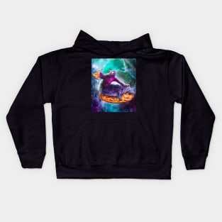 Trippy Space Sloth Turtle - Sloth Pizza Kids Hoodie